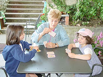 Card playing with the girls.