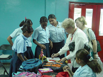 Pat with students in Panama.